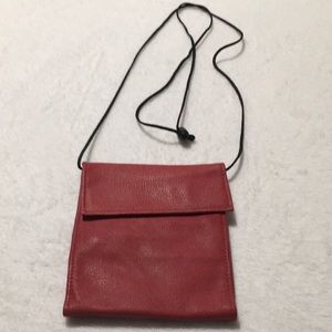 JP Ourse & Cie Geneve red leather multi compartment cross body w/zipper section